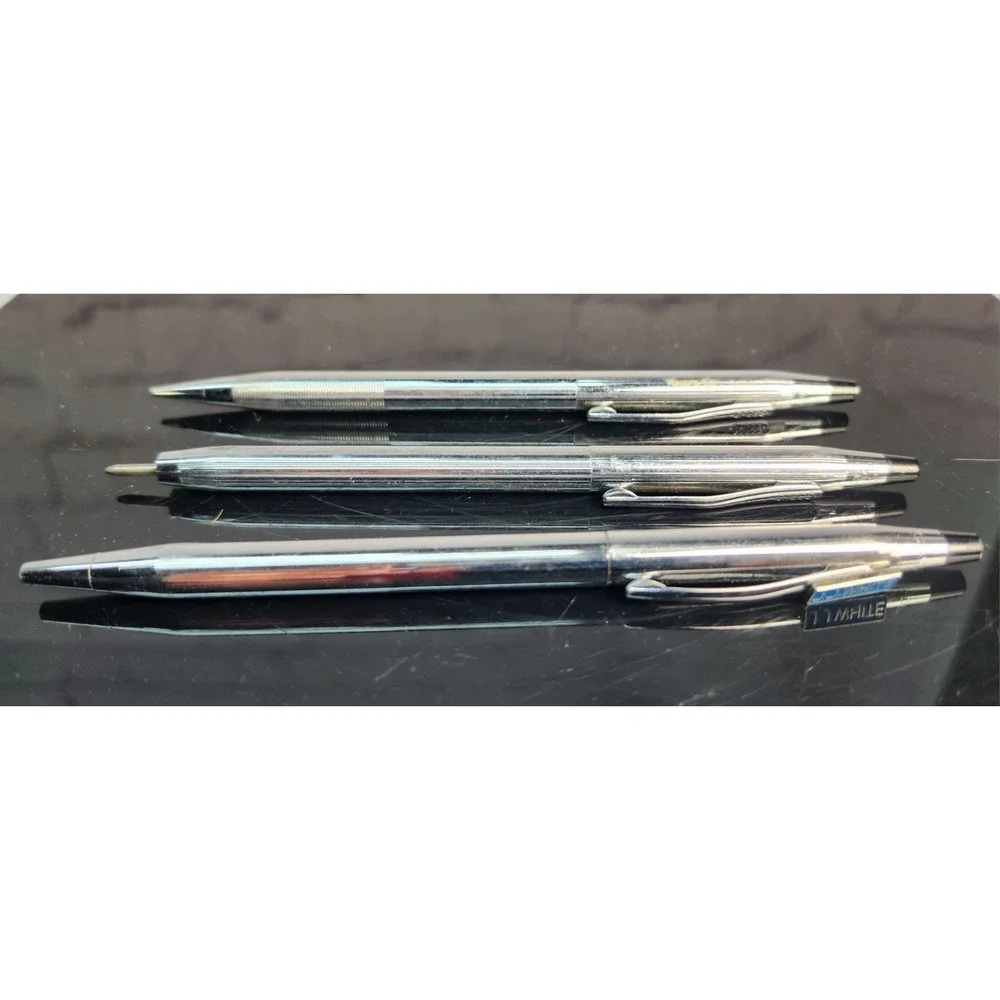 2 Vintage Cross Classic Silver Chrome Ballpoint Pens & 1 Cross Mechanical Pencil